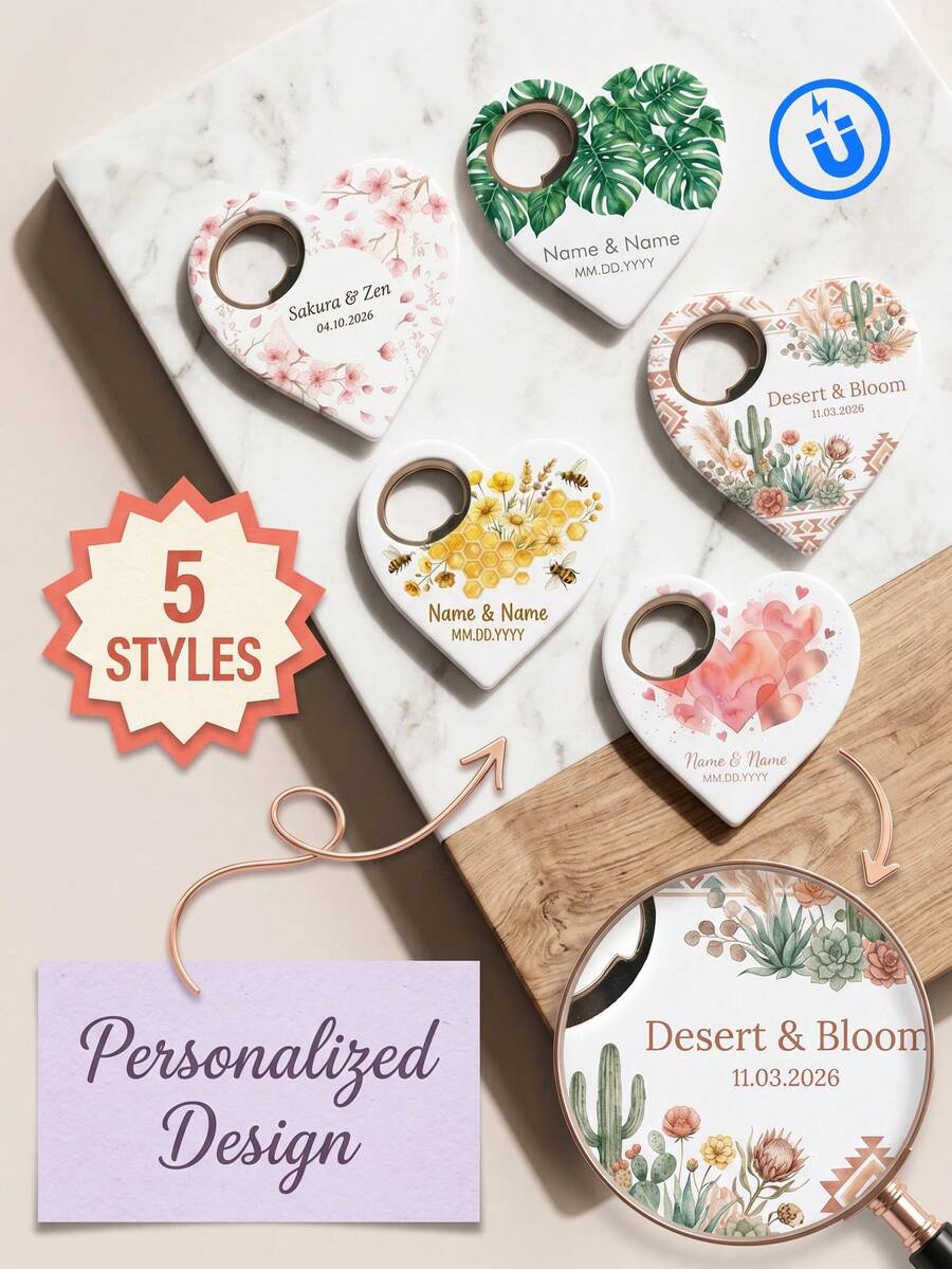 Pembuka Botol Magnetik Berbentuk Hati dengan Teks Kustom, Pembuka Magnet Kulkas Plastik ABS dengan Nama & Tanggal yang Dipersonalisasi, Tersedia 5 Desain Bunga & Alam, ABS Tahan Lama dengan Magnet Kuat, Hadiah Ideal untuk Pasangan, Pernikahan & Hari Valentine, Sempurna untuk Dekorasi Dapur. - MultiWarna - View 1