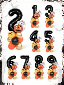 23pcs/Set Orange & Black Birthday Number Balloon Column Set, Includes Black 1-9 Number Balloons, Black 3D Bat Stickers, Suitable For Halloween Theme Decoration, Birthday Decoration, Bat Party, Ghost, Trick Or Treat Theme, Indoor & Outdoor, Photo Props - Multicolor - View 5
