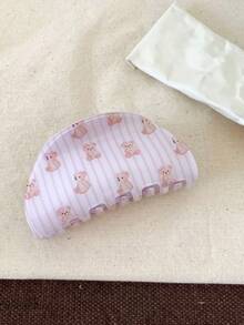 1件時尚極簡百搭甜美小熊條紋印花清新髮夾，適合盤髮與馬尾，夏季海灘度假髮飾抓夾 - 多色 - 查看 11
