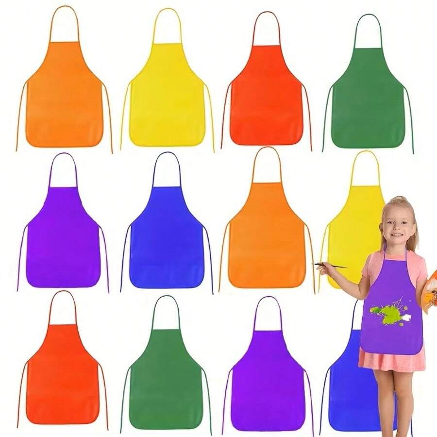 6PCS Disposable Aprons With Fabric Aprons, Non-Woven Fabric Children's Artist Aprons, Suitable For Kitchen, Classroom, Community Activities, Parties, Crafts And Art Painting Activities, Multiple Colors Random - Multicolor - View 1
