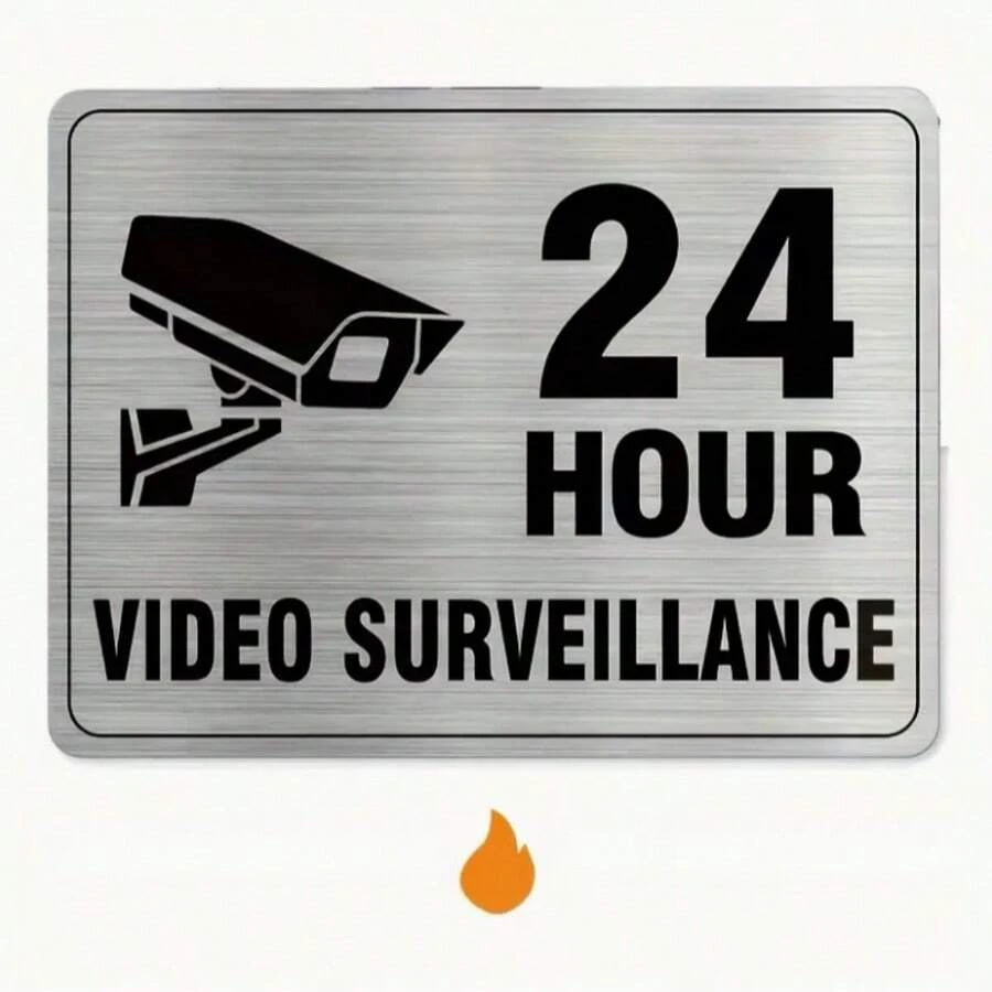 D Flat Wooden 24-Hour Video Surveillance Plastic Sign - 8X5 Inches, UV And Scratch Resistant, Durable Wall-Mounted Warning Sign, Suitable For Home, Office, Warehouse, Parking Lot, Retail Store Security Monitoring - Silver - View 1