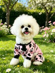 1 buah Piyama Anjing Motif Sapi - Dapat Dicuci dengan Tangan, Dapat Dicuci dengan Mesin, Lembut & Nyaman - Coral Pink - View 3