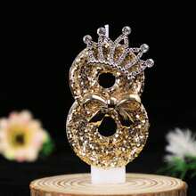 Gold Glitter Number Candle With Rhinestone Crown And Bow, Shiny Cake Decoration Topper, Suitable For Birthday, 16/18/21st Adult Party, Anniversary, Bachelorette Party, Christmas, New Year, Graduation And Holiday Party, Elegant Number Candle, Practical And Cute Party Decoration - View 17