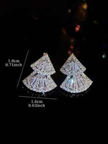 1 Pair Exquisite High-End Elegant Sparkling Full Rhinestone Synthetic Zirconia Fan-Shaped Personalized Fashion Design Unique Light Luxury Minimalist Sophisticated Women's Copper Alloy Earrings - Silver - View 4