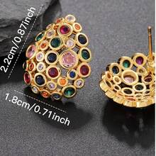 1 Par de Brincos de Botão Vintage Pesados com Zircônia Colorida em Formato de Lágrima Vazada, Estilo Boêmio de Férias com Zircônia Multicolorida Totalmente Incrustada, Acessório Versátil de Luxo Leve para Festa à Noite e Férias - Brincos vazados em formato de gota com zircônias brancas/coloridas - Visão 8
