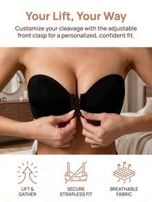 Women's Front Closure Wireless Support Bra, Summer Bandeau Lingerie, Soft And Comfortable Underwear - Black - View 4