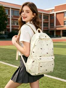 1 buc. rucsac casual drăguț stil universitar cu imprimeu cățeluș, ușor, cu fermoar, geantă școlară de zi cu zi, capacitate mare, cu compartiment pentru laptop, rucsac casual pentru cărți, potrivit pentru studenți/absolvenți/tineri, perfect pentru întoarcerea la școală/utilizare zilnică/cumpărături/călătorii scurte și activități de timp liber în aer liber - Multicolor - Vizualizare 6