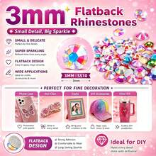 24000pcs 30-Grid (SS10) Flat Bottom Resin Rhinestone Set,DIY Craft Rhinestone Stickers,Craft Materials,Clothing Decoration,Jewelry Making,Suitable For Gift Box Embellishment,Name Tag Decoration,Comes With 4Pcs Jewelry Glues,Tweezers,Pen - A - View 8