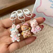 5pcs Plaid Skirt Animal Charms, Cartoon Animal Resin Accessories, Durable Keychain With Lobster Clasp, Decorative Birthday Gift Card Holder Keychain Set, Suitable For Bags And Car Keys - Plaid Skirt Animal Pendant - View 7