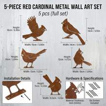 5pcs Vintage Distressed Metal Bird Decor, Outdoor Fence Cardinal Shaped Garden Yard Ornament - Rusty Bird Five-piece Set - View 2