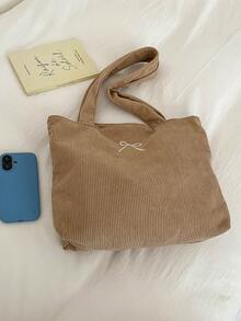 Corduroy Solid Color Shoulder Tote Bag - Khaki - View 10