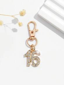 1pc Fashionable European And American Creative Versatile Cute Mini Lucky Number 1-25 Keychain Bag Charm, Suitable For Women's Car Key Bag Decoration And Gift - Gold - View 17