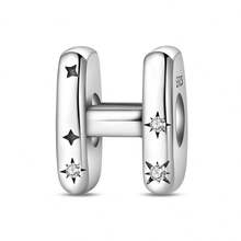 1pc S925 Sterling Silver 26 English Alphabet Bead, Original Rhinestone Star 3D Design, Versatile Spacer Bead Accessory, Compatible With Bracelets And Necklaces, Customizable Initial, Showcases Personalized Style, Meets Handmade Crafting And Daily Wear Needs - Silver - View 24