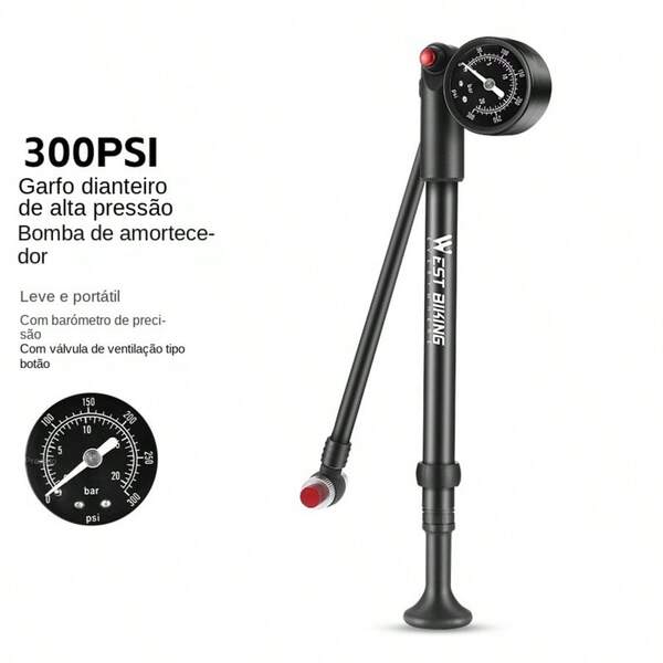 Bomba de bicicleta, bomba de amortecimento de alta pressão de 300 PSI, compatível com válvulas americanas, adequada para garfos de suspensão, amortecedores de roda traseira, canotes retráteis e espigões de selim.
