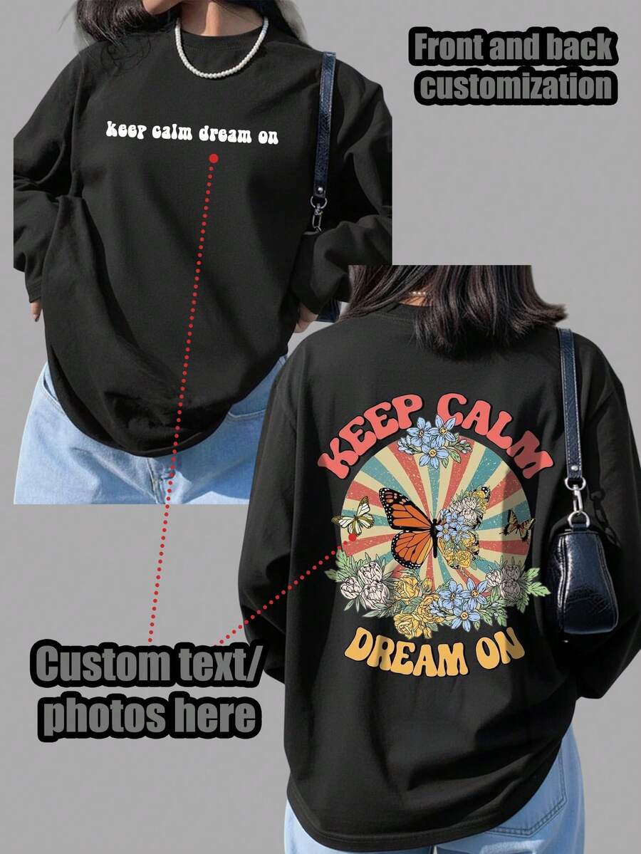 Women's Long Sleeve T-Shirt - Customizable Front And Back, Design Your Exclusive Personalized Printed T-Shirt. Sports Black - Black - View 1