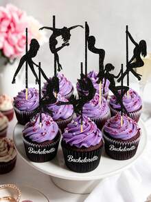 24/12/1pc Glitter Male Muscle Silhouette Bachelor Party Cupcake Toppers, Black & Gold Cake Decoration Picks, Suitable For Bachelor Party/Groom's Pre-Wedding Party/Bridal Shower/Birthday Wedding/Home Kitchen Dessert Table Party Supplies Decoration - Singles Party Cake Insert - View 5
