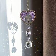 Amethyst Chip Heart Tree Crystal Sun Catcher, Iridescent Prism Hanging Ornament, Boho Car Home Window Balcony Decor Pendant Gift - A Love Chakra Tree Of Life Light Catcher - View 4