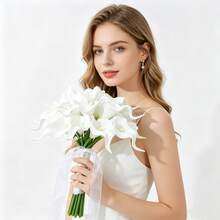 白色馬蹄蘭花束 真觸感新娘/伴娘婚禮花束 人造新娘花束 婚禮配件 家居婚禮派對裝飾 - 白色A - 查看 21