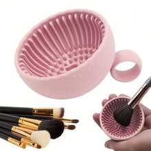 1pc Odorless Brush Cleaning Pad With Brush Cleaning Mat, Silicone Makeup Brush Cleaning Bowl, Suitable For Eyebrow, Foundation, Blush, Face And Eye Brushes - Multicolor - View 5