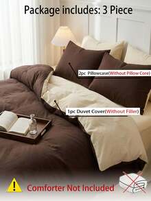 Blue And White Color Block Washed All Skin-Friendly Duvet Cover 3 Pieces Set - Coffee Brown - View 7
