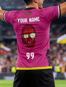 Camisa de Futebol Personalizada Masculina Rosa com Nome e Número, Camiseta de Futebol, Presente de Natal, Streetwear, Top Esportivo, Roupa de Outono, Camiseta Casual - Multicolorido - Visão 5