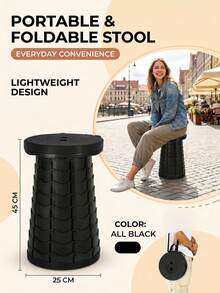 1 Portable Telescopic Folding Stool, Height Adjustable, Suitable For Outdoor Camping, Queuing, Fishing, Thickened And Heavy-Duty, Travel-Friendly, Non-Slip Storage Stool - All Black (independent Color Box Packaging) - View 2