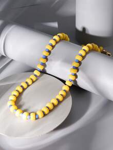 1 pieza Collar de cuentas de resina con color de caramelo y chicle de pasión, versátil de moda, dulce, lindo, retro, geométrico 3D, personalizado, romántico, elegante, estilo bohemio de Oriente Medio con textura, collar de cadena para la clavícula, adecuado para uso diario, citas, vacaciones, días festivos, viajes (textura, color y profundidad aleatorios) - collar - Ver 20