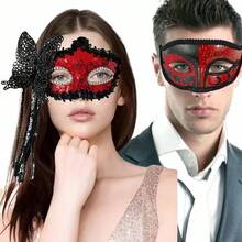 2pcs Unisex Shiny Venetian Style Plastic Masks, Black & Gold Color, Lightweight & Comfortable, Suitable For Halloween, Masquerade Or Theme Events - Multicolor - View 11