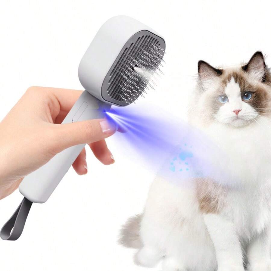 Pet Supplies, 3-In-1 Pet Grooming Comb Spray Brush, Gentle Detangling, Anti-Static, Skin Massage, Suitable For Cats And Dogs, With Spray Function, Comfortable And Convenient To Use And Easy To Clean. - Light Grey - View 1