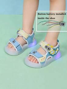 1 par de zapatos hermosos y de moda con luz LED, suela blanda para bebé, punta cerrada, correa anti-patada, fáciles de poner y quitar, adecuados para uso interior y exterior - Azul menta - Ver 1
