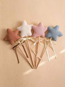 1pc Pink Fabric Star Wand With Gold Ribbon - Suitable For Birthday Party Decoration And Gifts, Multi-Functional Holiday Accessory, Party Favor, Suitable For Easter, Birthday, Wedding, Anniversary And Other Theme Party Supplies, Suitable For Role Play And Celebration - Multicolor - View 4