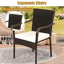 [Free Shipping] Set Of 4 Patio Rattan Stackable Dining Chair With Cushioned Armrest For Garden-XY254463 - FXCTKR161EPNQ0 - View 2