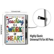 1 Set Back To School/Work & Study Essential! Exquisite 2D Cover Spiral Coil Notebook With Pen, Cover Printed With "Teaching Is A Work Of Heart", Filled With Educational Sentiment. Suitable For Diaries, Daily Planning, Notes, Etc., Graduation Gift, Birthday Gift Choice, 100 Pages To Meet Diverse Writing Needs. - R - View 3