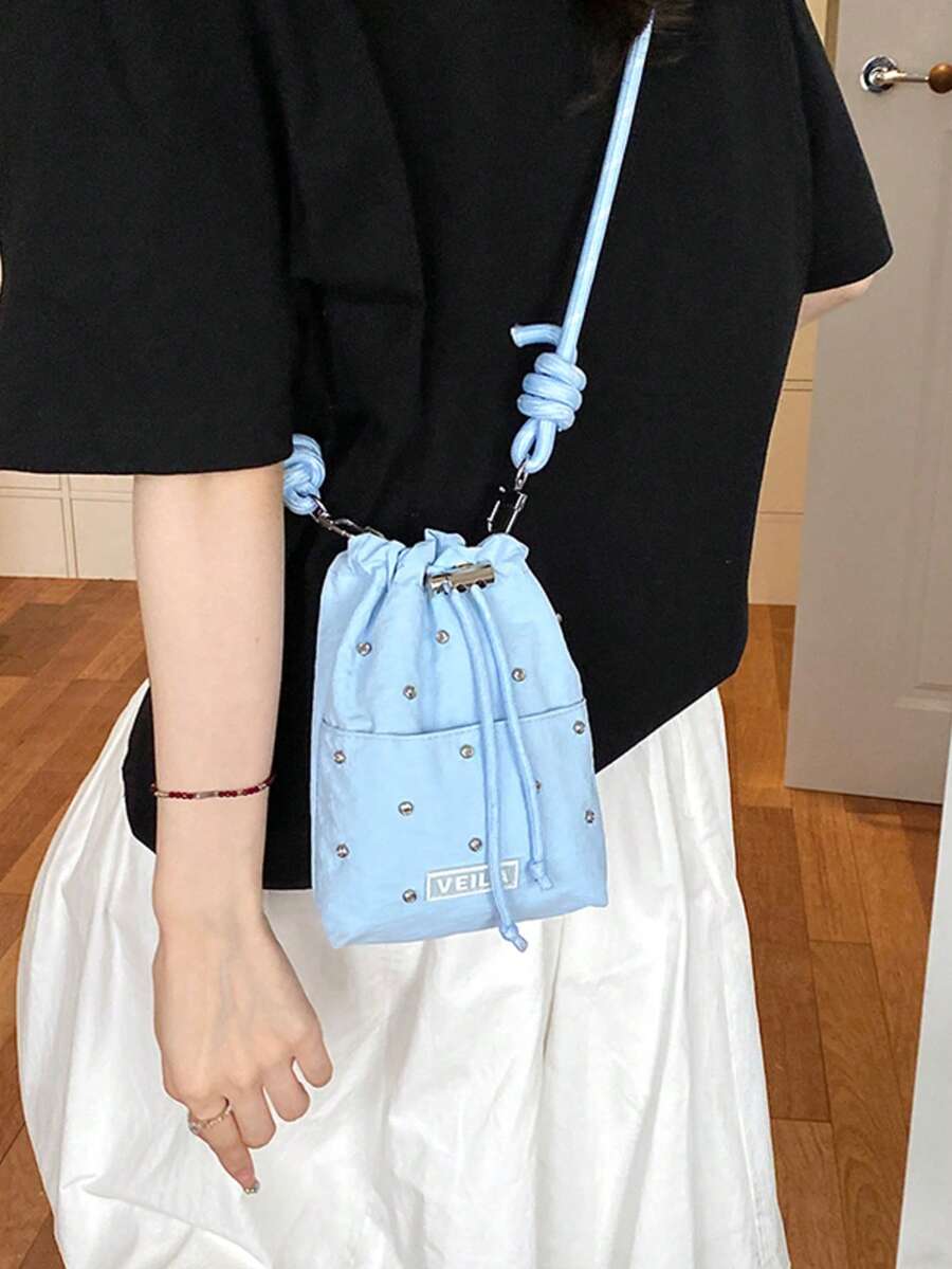Summer Cute Dreamy Black Drawstring Phone Bag Crossbody Bag Coin Purse Sports Casual College Student Middle School Student Girl Travel Essential Outing Carry-On Bag - Baby Blue - View 1