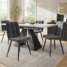 Dining Set (5 Pieces), Extendable Table And Chairs Set For 4 People, 160 * 80 * 75 Cm Table With 4 Chairs, Grey Velvet Chairs, Grey Table With Central Pedestal. - Black and White - View 12