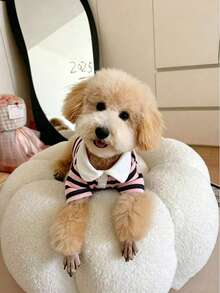 1pc Dog T-Shirt Simple Striped Dog T-Shirt Shirt, Summer Breathable Striped Shirt Pet Clothes Dog Apparel Striped Clothes Cat Universal Style Suitable For Schnauzer, Maltese, Teddy, Yorkshire, Bichon, Pomeranian, Poodle And Other Small Dog Clothing T-Shirt, Pet Dog Super Cool T-Shirt Handsome Polo Shirt - Pink - View 3
