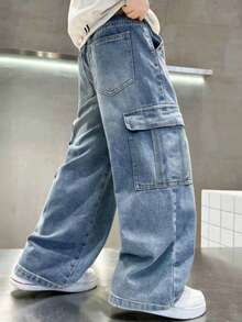 Celana Jeans Denim Fashion Anak Laki-Laki, Gaya Pakaian Kerja Kasual - Biru - View 2