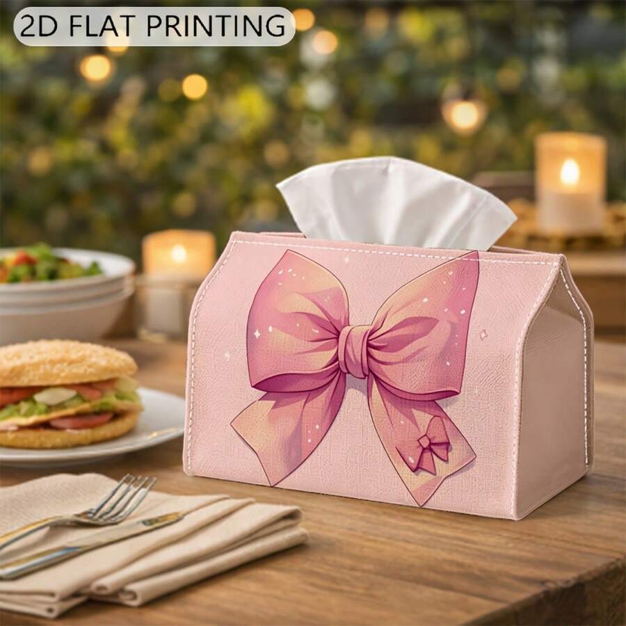 1 peça Capa para Caixa de Lenços Pastel com Laço, com Fita e Corpo de Caixa de Estética Suave - Caixa de Arrumação Decorativa para Penteadeira, Quarto, Mesa de Maquilhagem, Escritório, Decoração de Salão - Organizador de Lenços, Opção de Presente para Decoração da Casa - Multicolorido - Ver 1