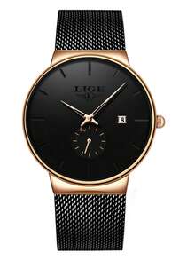 LIGE Simple Casual Men's Watch With Stainless Steel Mesh Strap Casual Fashion Men's Business Watch Waterproof Calendar Watch - Black - View 11