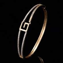 1pc Elegant Minimalist Low-Key Sophisticated Geometric Scroll Pattern Double-Layer Pave Zirconia Bracelet For Women, Daily Wear, Street Style, Photo-Ready, Matching Accessory - Bracelet - View 9