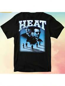 Heat 1995 Movie Graphic T-Shirt For Men - Black Mix, Short Sleeve, Crew Neck, High Elasticity, All Year Round Casual Wear With Movie Poster Design, T-Shirt - 黑色 - 查看 1