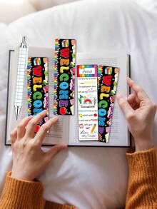 12pcs-Thank You Back To School Gift, Rainbow Welcome Back To School Bookmarks And Glitter Ballpoint Pens, Colorful Reading Markers, Crayon Pencil Design Ballpoint Pens, Teacher Classroom Supplies, First Day Of School, Back To School, Reading Rewards, Student Stationery, School Party Small Gifts - Multicolor - View 7
