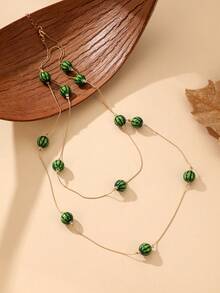 1 pieza Collar largo de cuentas de sandía elegante y vintage versátil, collar para capas, adecuado para salidas casuales diarias de mujeres, banquetes, festivales de música, eventos de fiesta, reuniones, regalos de vacaciones - Verde - Ver 6