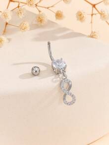 1pc Fashionable Stainless Steel Rhinestone Zirconia Digital Belly Button Piercing, Suitable For Women's Daily Wear - Multicolor - View 2