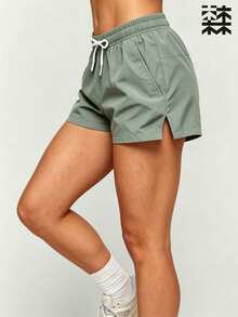 mulinsen Women's Casual Drawstring Waist Sports Shorts With Side Slit Pockets - Mint Green - View 8