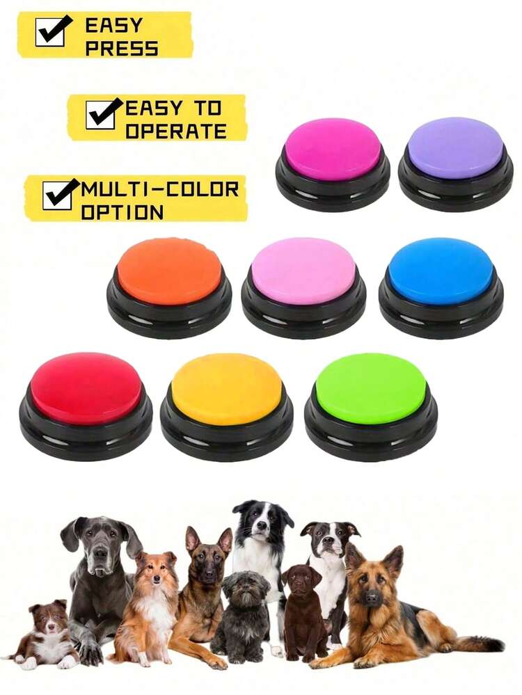 8pcs/Set Dog Voice Recording Buttons, 8 Colors, 30s Recording Time, Pet Training Sound Maker Buzzer - Multicolor - View 1