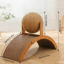 Arch Bridge Wooden Cat Scratching Board, Stable Non-Slip Base, Curved Cat Scratching Pad, Interactive Indoor Cat Toy, Suitable For Kittens And Adult Cats, Sisal Ball Scratching Board, Pet Claw Care Furniture - one-size - View 2