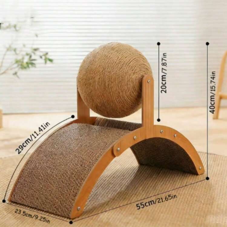 拱橋造型木製貓抓板，穩定防滑底座，弧形貓抓墊，互動式室內貓玩具，適合幼貓與成貓，劍麻球抓板，寵物爪護理家具 - 均碼 - 查看 2