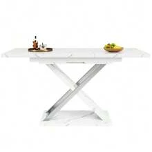 Extendable Dining Table (118-157*75cm), Kitchen/Living Room Table, Side Table, Extends From 118 To 157 Cm Thanks To An Integrated Extension Leaf, Dining Table With Crossed Legs - 白色 - 查看 1