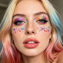 1PC Colorful Star Face Gems, Self Adhesive Rainbow Rhinestone Stickers, Star & Round Crystals For Eye Face Body, Festival Rave Party Cosplay Makeup Jewels - Multicolor - View 6